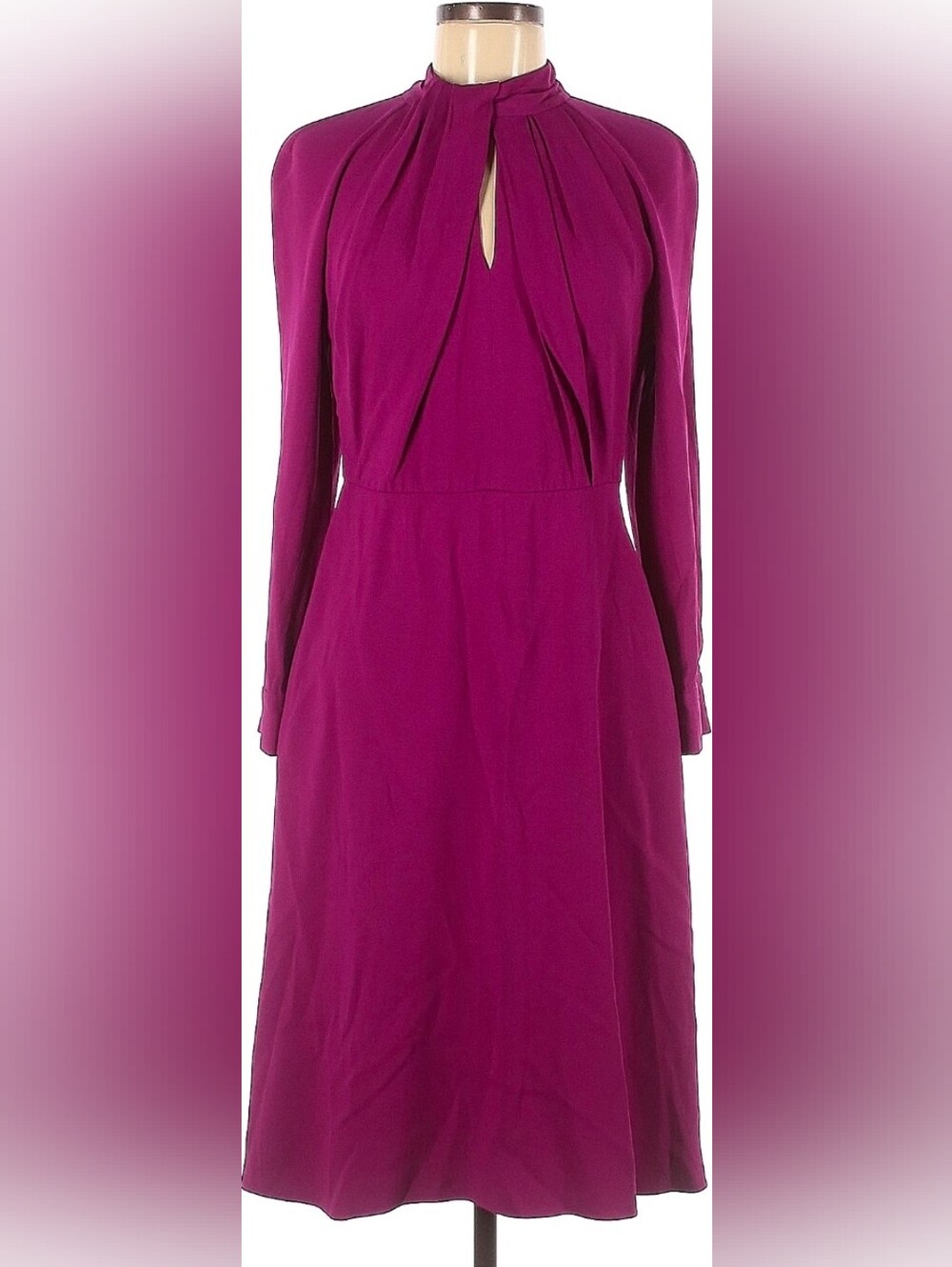 Adam Lippes Magenta Long Sleeve Keyhole A-Line Dress